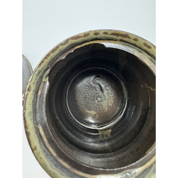 Japan Art Pottery Salt Pepper, 2 Jam Jars W/ Spoons MCM Boho Wood Pedestal Raku - Picture 12 of 12